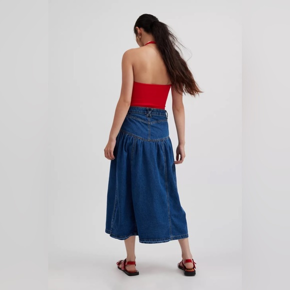URBAN OUTFITTERS KIMCHI BLUE Clara Drop Waist Denim Midi Skirt- Size M - Picture 3 of 8
